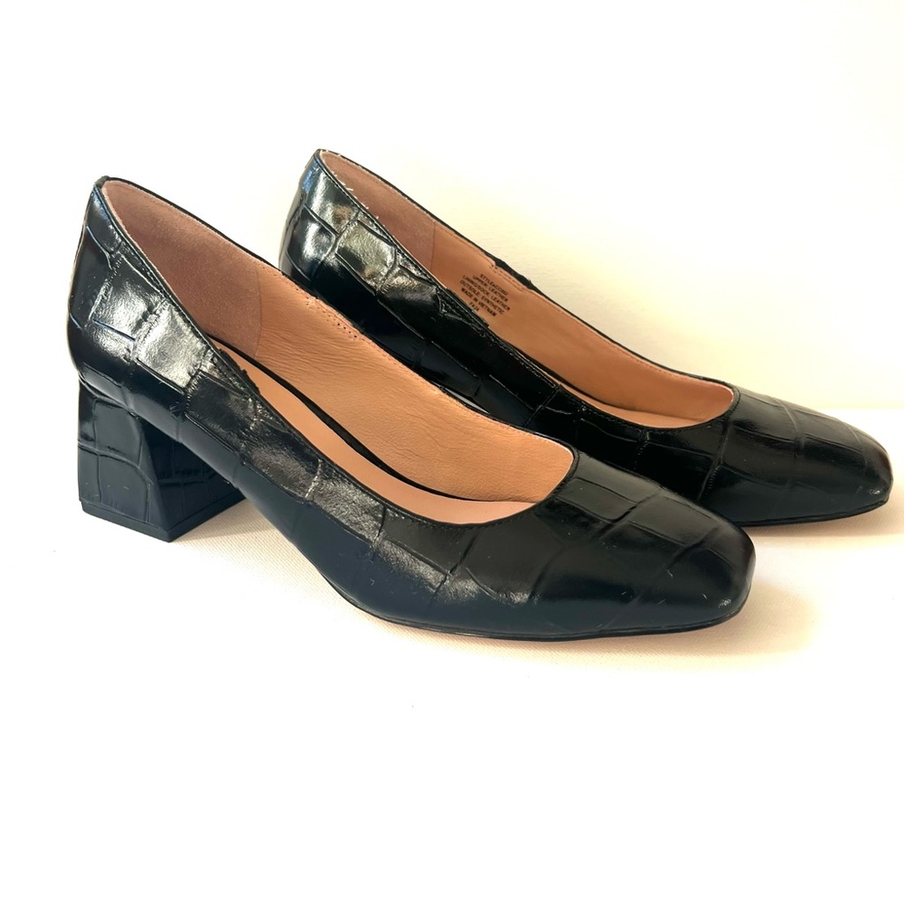 J. Crew Black Leather heels with square heel size 7